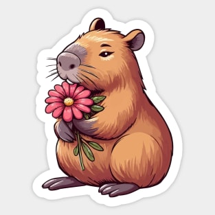 Capybara With Flower Sticker